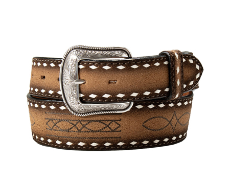 Men's Brown Embroidered Boot Stitch Belt 44