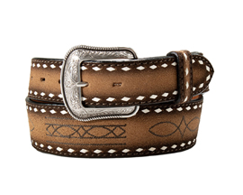 Men's Brown Embroidered Boot Stitch Belt 44