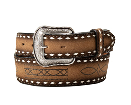 Men's Brown Embroidered Boot Stitch Belt 46