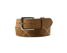 Ariat® 44 in. Men's Leather Cross Stitch Aged Bark Engraved Buckle Belt - Brown
