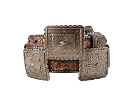 Ariat&reg; Women's Large Floral Embossed Scalloped Concho Leather Belt - Brown