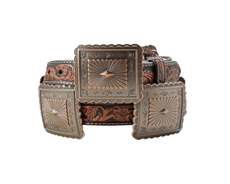 Ariat&reg; Women's Medium Floral Embossed Scalloped Concho Leather Belt - Brown