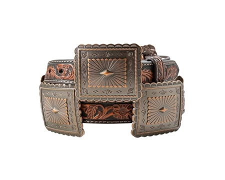 Ariat&reg; Women's Small Floral Embossed Scalloped Concho Leather Belt - Brown