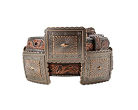Ariat® Women's Small Floral Embossed Scalloped Concho Leather Belt - Brown