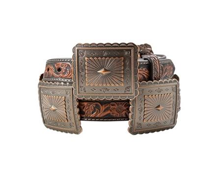 Ariat&reg; Women's X-Large Floral Embossed Scalloped Concho Leather Belt - Brown