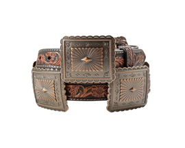Ariat® Women's X-Large Floral Embossed Scalloped Concho Leather Belt - Brown