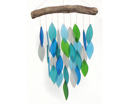 Gift Essentials&reg; Blue Handworks� Ocean Waterfall Glass Driftwood Wind Chime