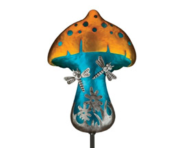 Real Art & Gifts&reg; Fantasy Dragonfly Mushroom Solar Stake