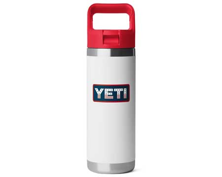 YETI&reg; Rambler 18 oz Water Bottle with Straw Cap - White/Red Badge