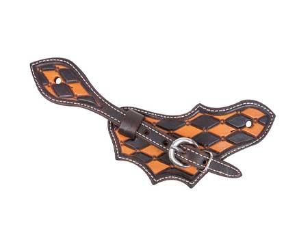 Oak Leaf Spur Straps with Dyed Edge and Quilted Tooling Patches