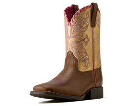 Ariat&reg; Youth Sundown Wide Square Toe Western Boot - Georgia Clay / Royal Gold Metallic