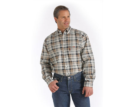 Cinch® Men's WRX Fire Resistant Brown Plaid Twill Long Sleeve Work Shirt