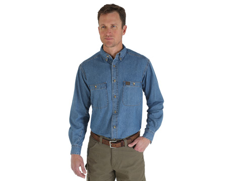 Wrangler® Men's Riggs Workwear® Long Sleeve Button Down Solid Denim Work Shirt