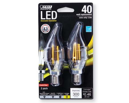 Feit Electric LED Clear Flame Tip Bulbs - Pack of 2