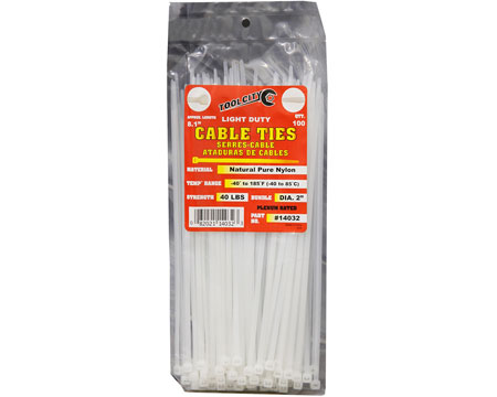 Tool City Light Duty 8.1" Cable Ties - Pack of 100