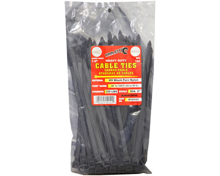 Tool City Black Heavy Duty 7.9" Cable Ties - Pack of 100