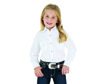 Wrangler® Girls' Classic Long Sleeve Western Snap Shirt - White