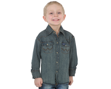 Wrangler® Boy's Cowboy Cut Long Sleeve Work Western Denim Shirt