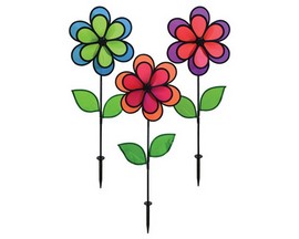 In the Breeze 14 in. Neon Colorblock Double Flower Spinner - 3 Pack Assortment