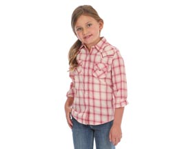 Wrangler® Girls' Long Sleeve Plaid Western Shirt - Pink