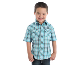 Wrangler® Boy's Fashion Short Sleeve Plaid Western Shirt - Turquoise