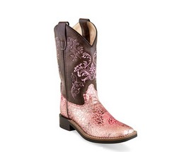 Old West Little Kid Western Boot - Brown and Pink Floral