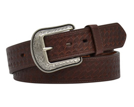 3D Belt® Men's Basketweave Tooled Brown Leather Belt