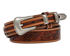 3D Belt® Men's Floral Tooled and Two-Tone Leather Belt