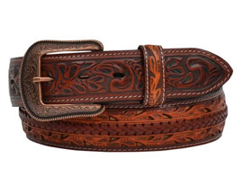 3D Western Belts Filigree Tooled Belt - Brown