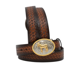 3D Belt® Kid's Basketweave and Scallop Tooled Leather Belt
