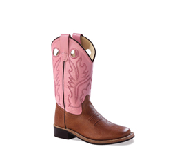 Old West Tan Foot/Pink Top Kids Boot