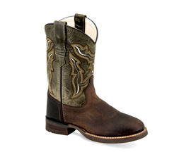 Old West Big Kid Western Boot - Olive and Brown